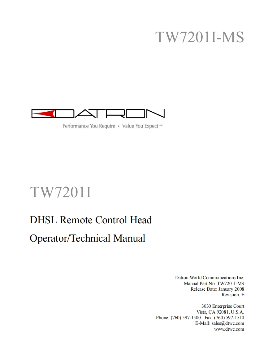 Datron_TW-7201I_DHSL_remote_control_head_维修维护电器原理图手册_使用说明书手册_2008