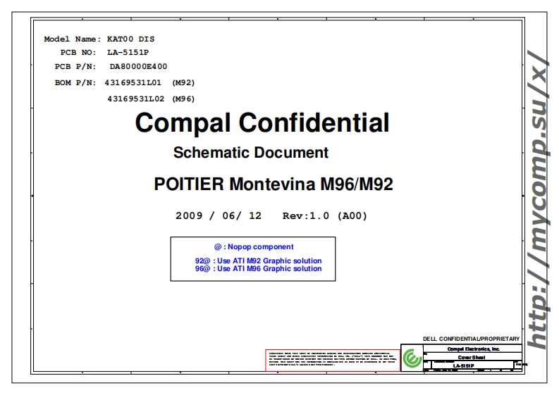 Dell-Compal-LA-5151P-KAT00-Discrete-VGA-POITIER-Montevina-M96-M92-Dell-Studio-1745笔记本电器原理图