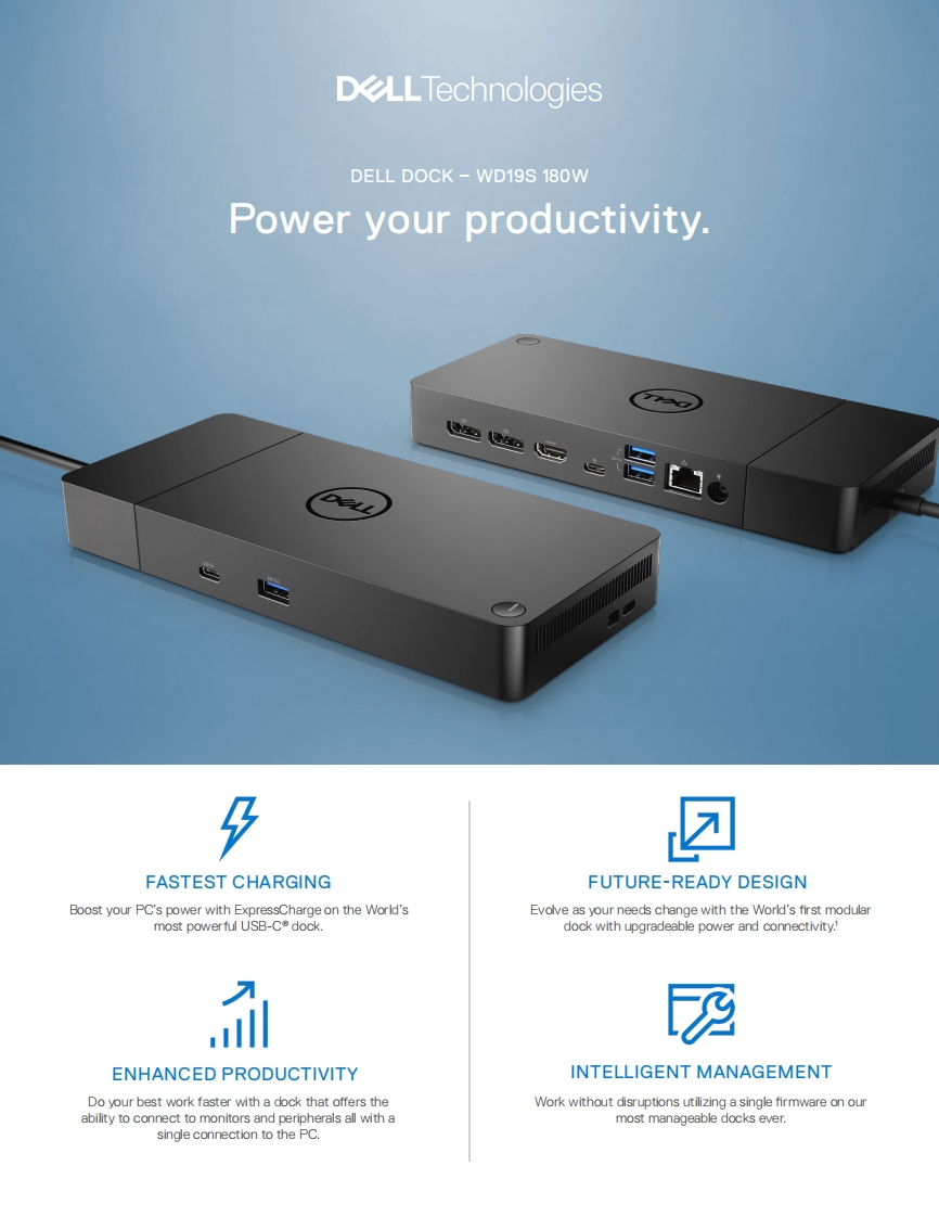 DellWD19SUSBType-CDockingStationwith180WPowerAdapter(WD19S180W)快速操作说明书手册
