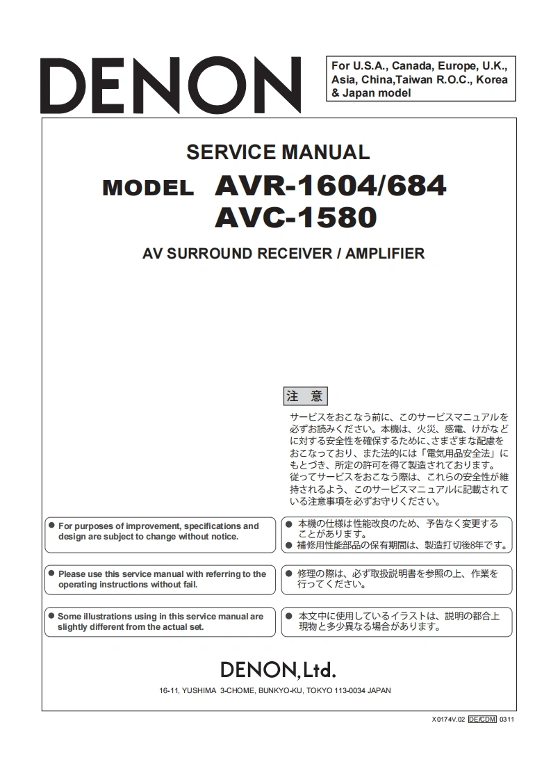 Denon-AVC1580-avc-维修说明书手册含电器原理图-找手册网
