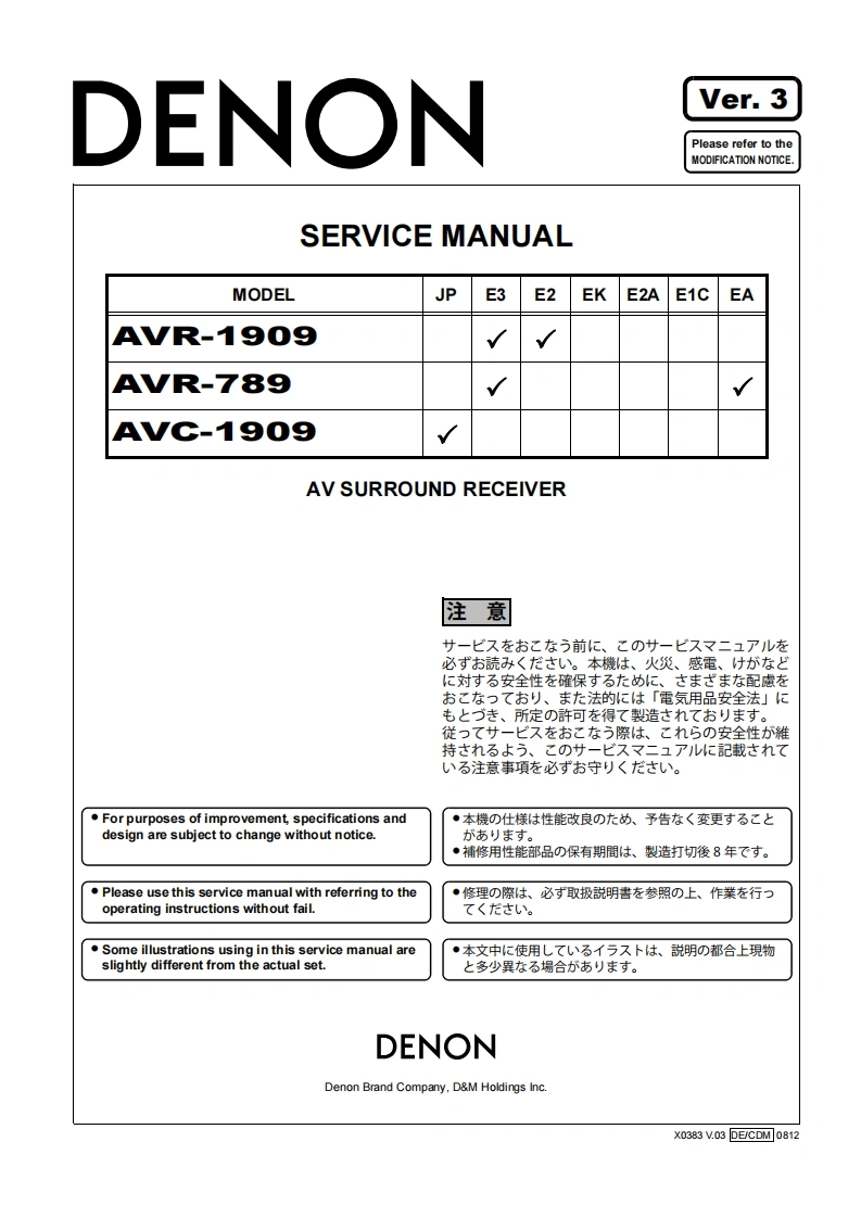 Denon-AVC1909-avr-维修说明书手册含电器原理图-找手册网