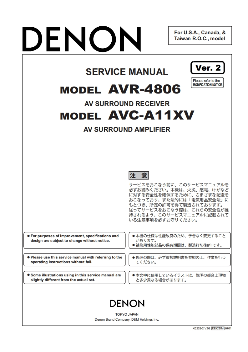 Denon-AVCA11XV-avr-维修说明书手册含电器原理图