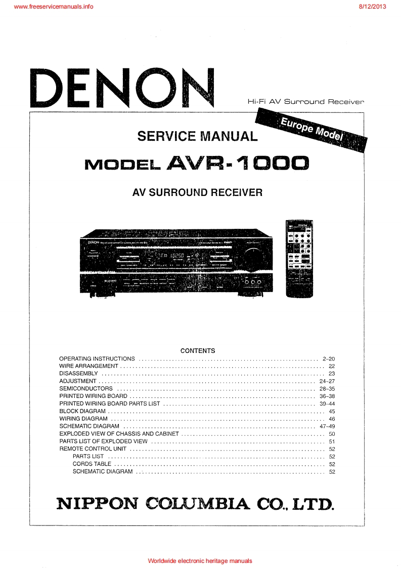 Denon-AVR1000-avr-维修说明书手册含电器原理图