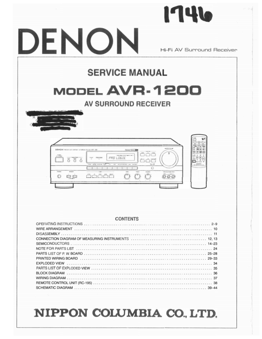 Denon-AVR1200-avr-维修说明书手册含电器原理图