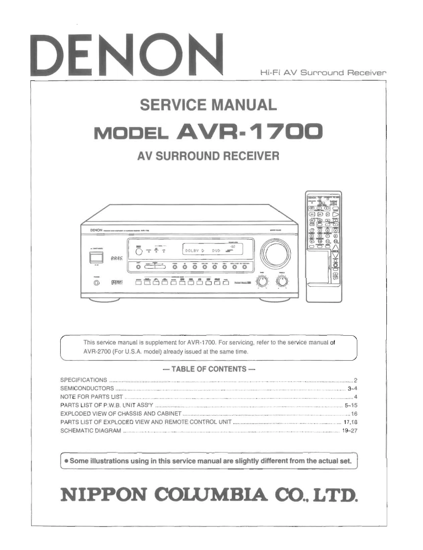 Denon-AVR1700-avr-维修说明书手册含电器原理图-找手册网