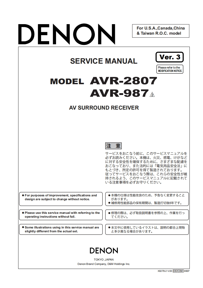 Denon-AVR2807-avr-维修说明书手册含电器原理图