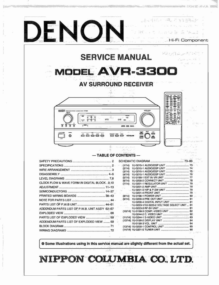 Denon-AVR3300-avr-维修说明书手册含电器原理图-找手册网