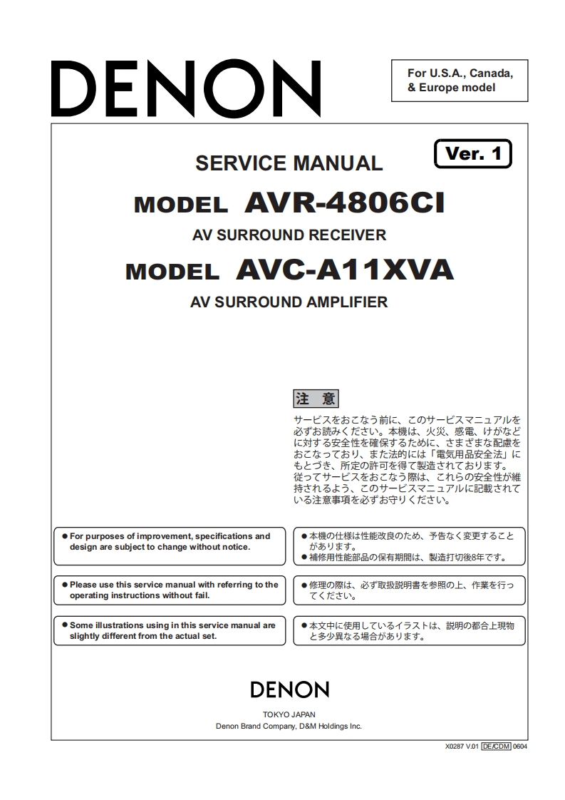 Denon-AVR4806CI-avr-维修说明书手册含电器原理图