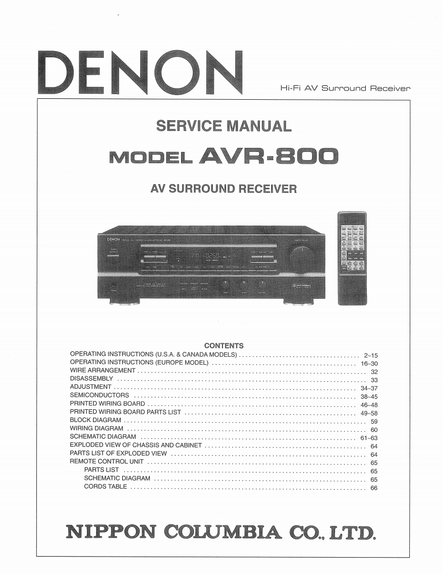 Denon-AVR800-avr-维修说明书手册含电器原理图