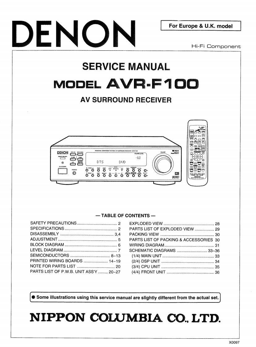 Denon-AVRF100-avr-维修说明书手册含电器原理图-找手册网