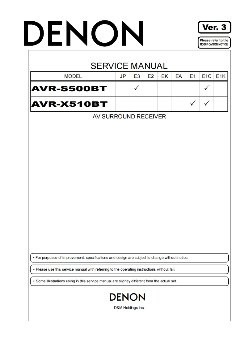 Denon-AVRS500BT-avr-维修说明书手册含电器原理图