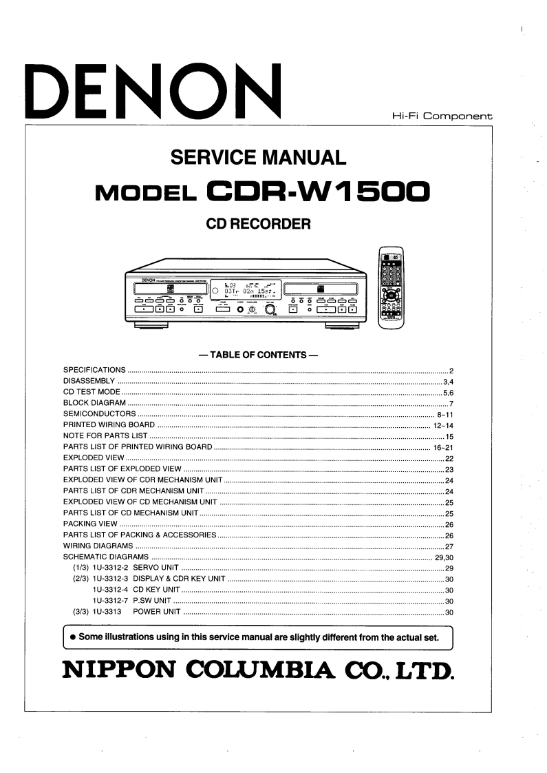 Denon-CDRW1500-cd-维修说明书手册含电器原理图-找手册网