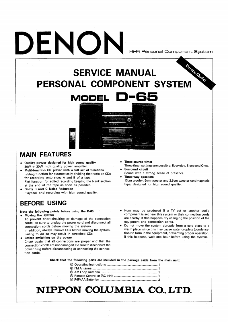 Denon-D65-cs-维修说明书手册含电器原理图