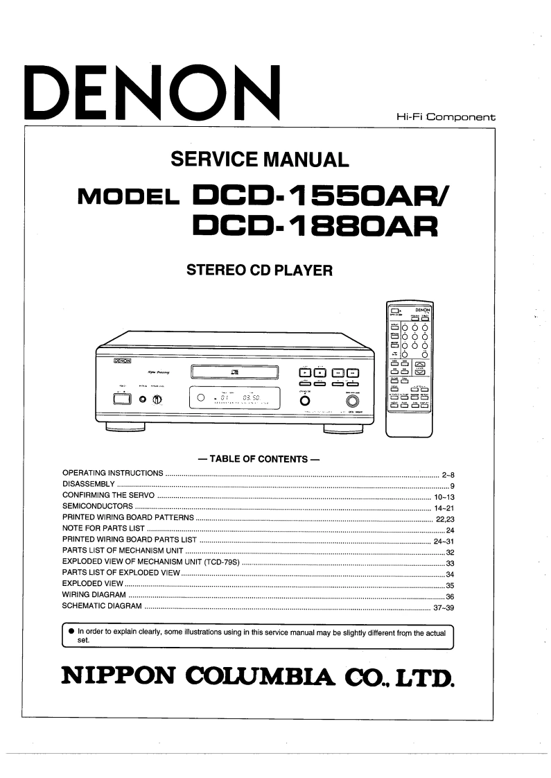 Denon-DCD1550-cd-维修说明书手册含电器原理图-找手册网