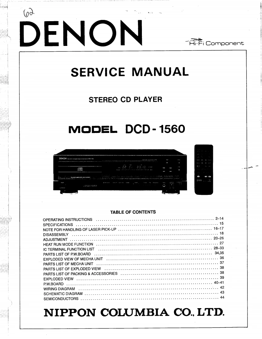 Denon-DCD1560-cd-维修说明书手册含电器原理图-找手册网