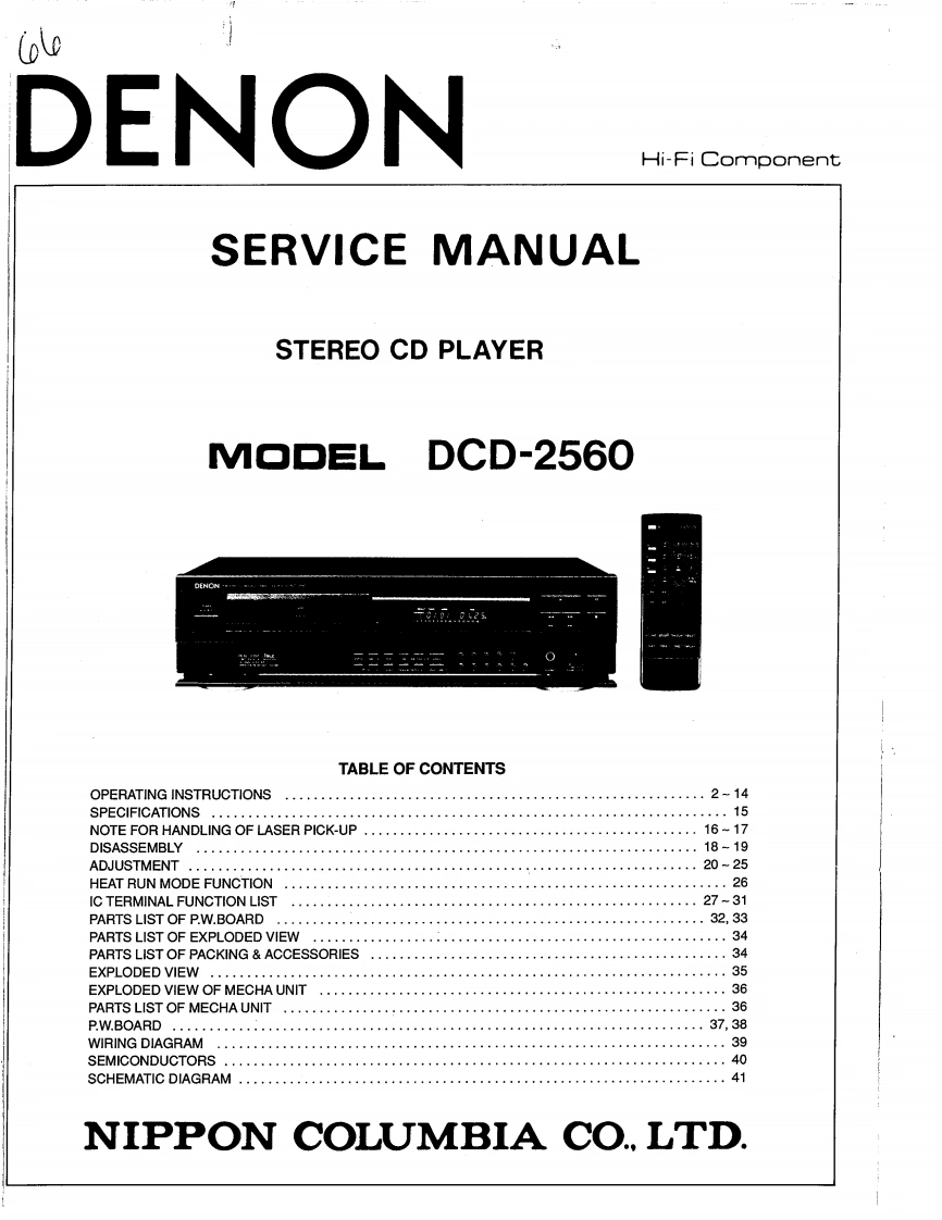 Denon-DCD2560-cd-维修说明书手册含电器原理图