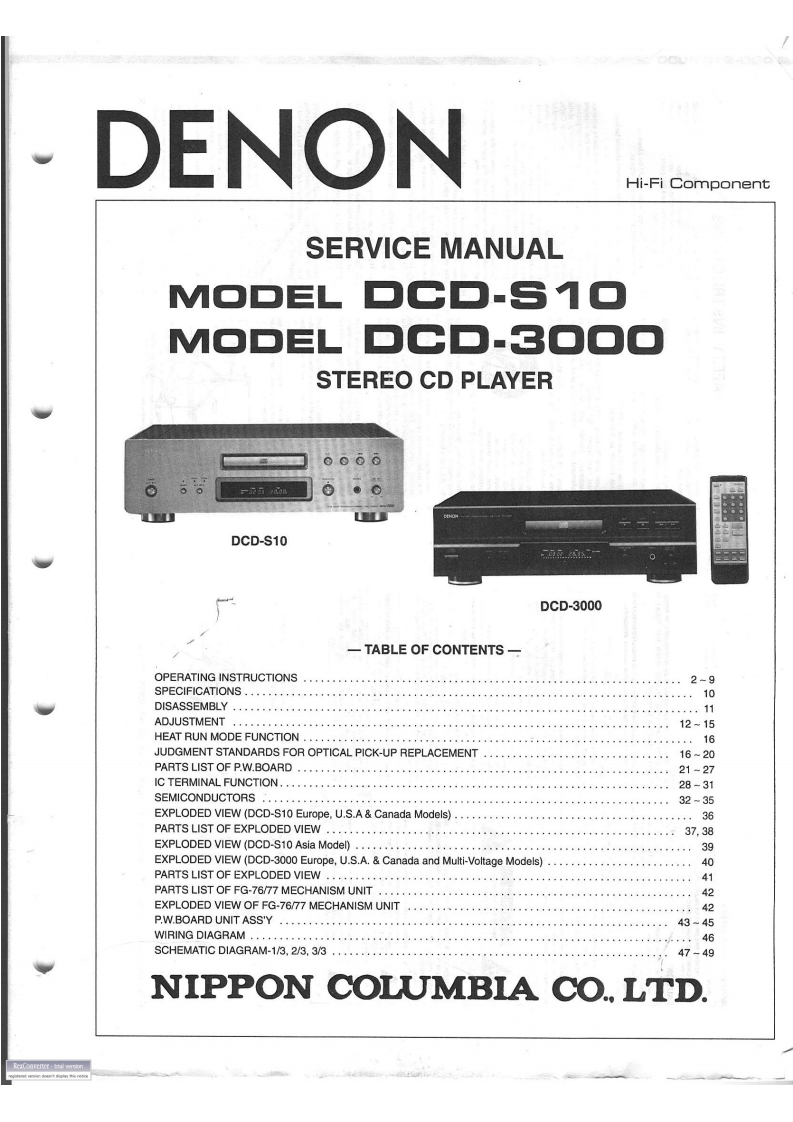 Denon-DCD3000-cd-维修说明书手册含电器原理图