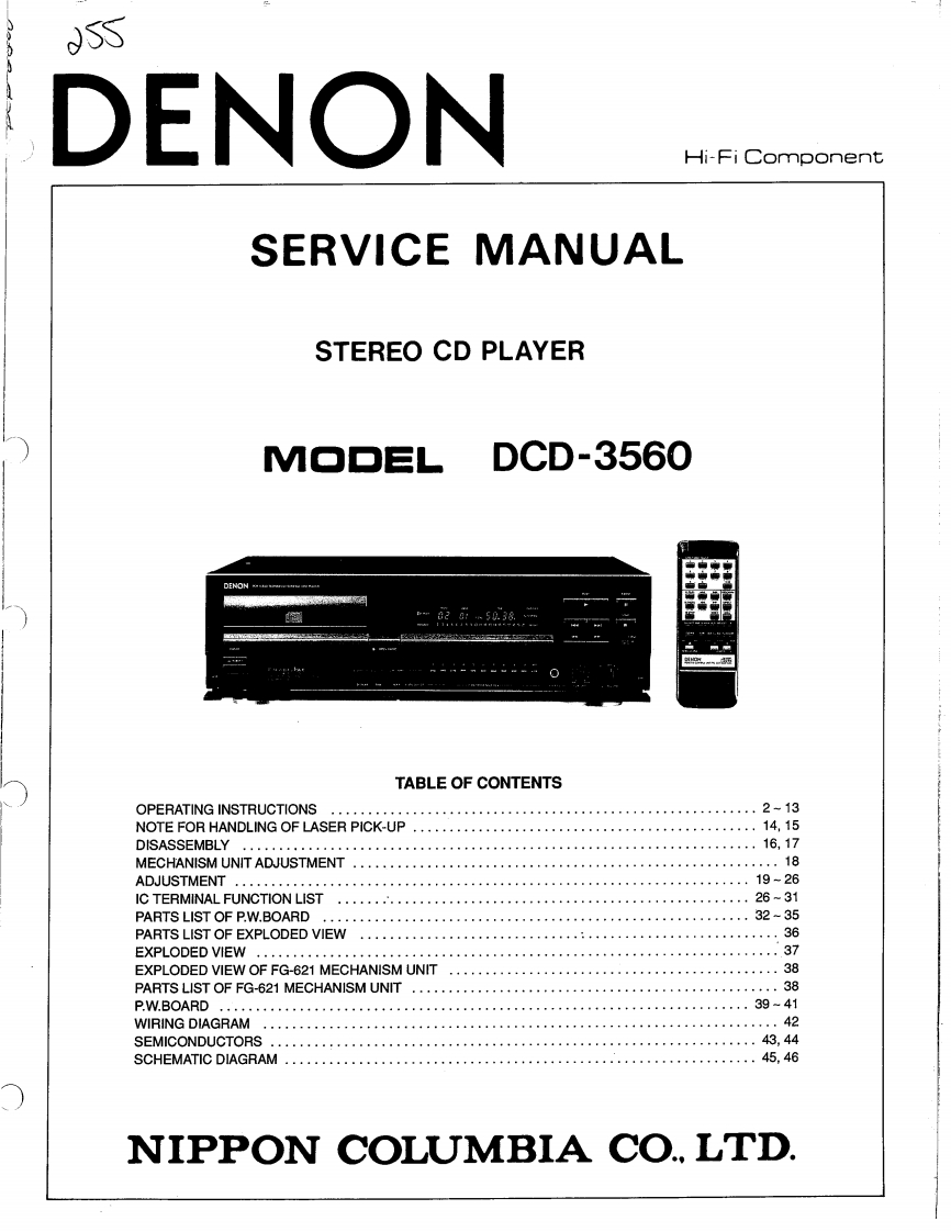 Denon-DCD3560-cd-维修说明书手册含电器原理图