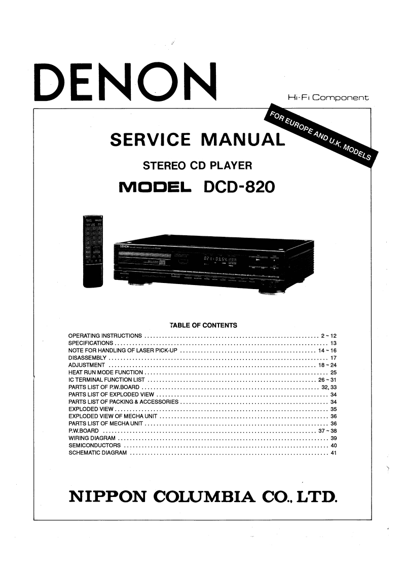 Denon-DCD820-cd-维修说明书手册含电器原理图-找手册网