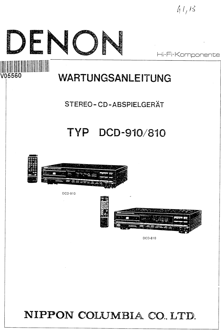 Denon-DCD910-cd-维修说明书手册含电器原理图