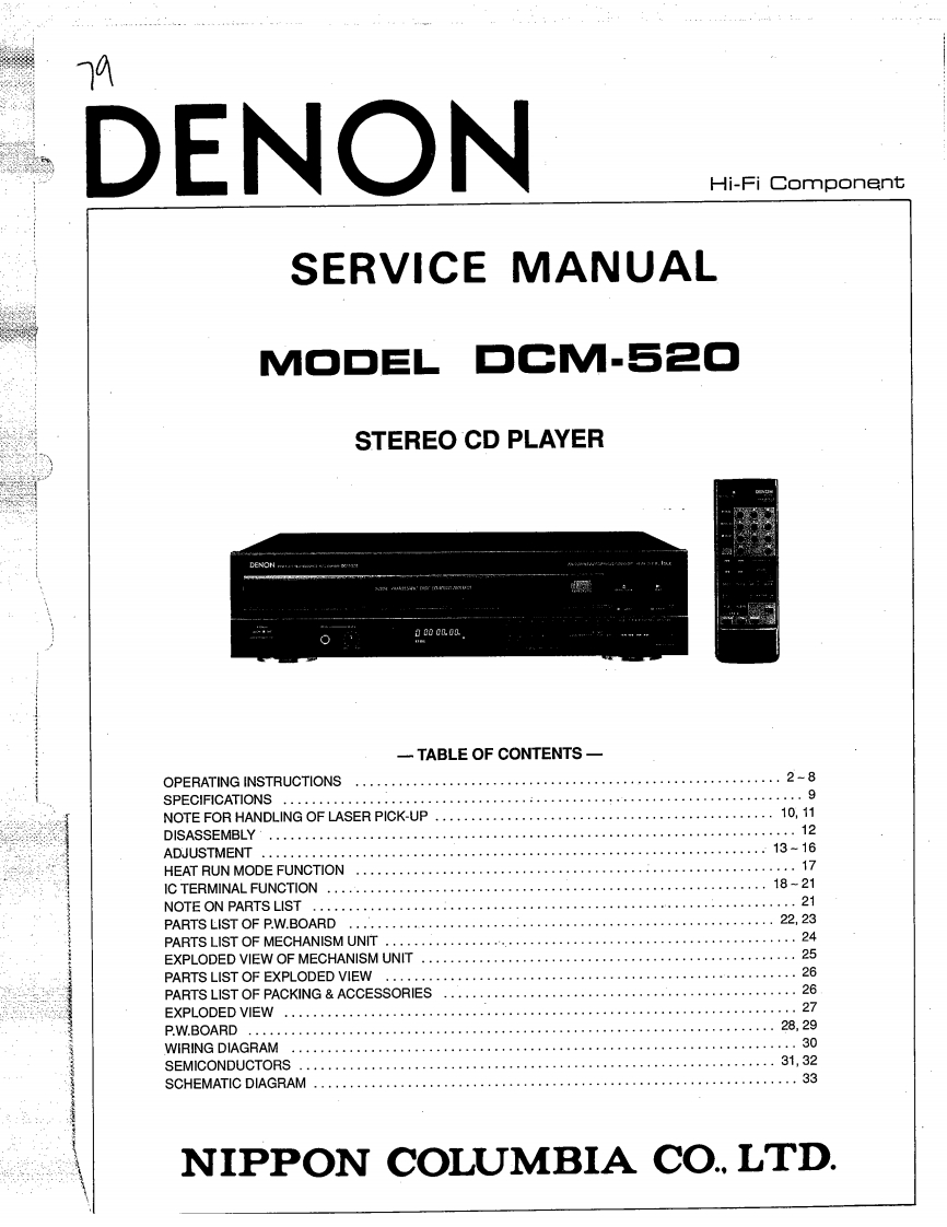 Denon-DCM520-cd-维修说明书手册含电器原理图