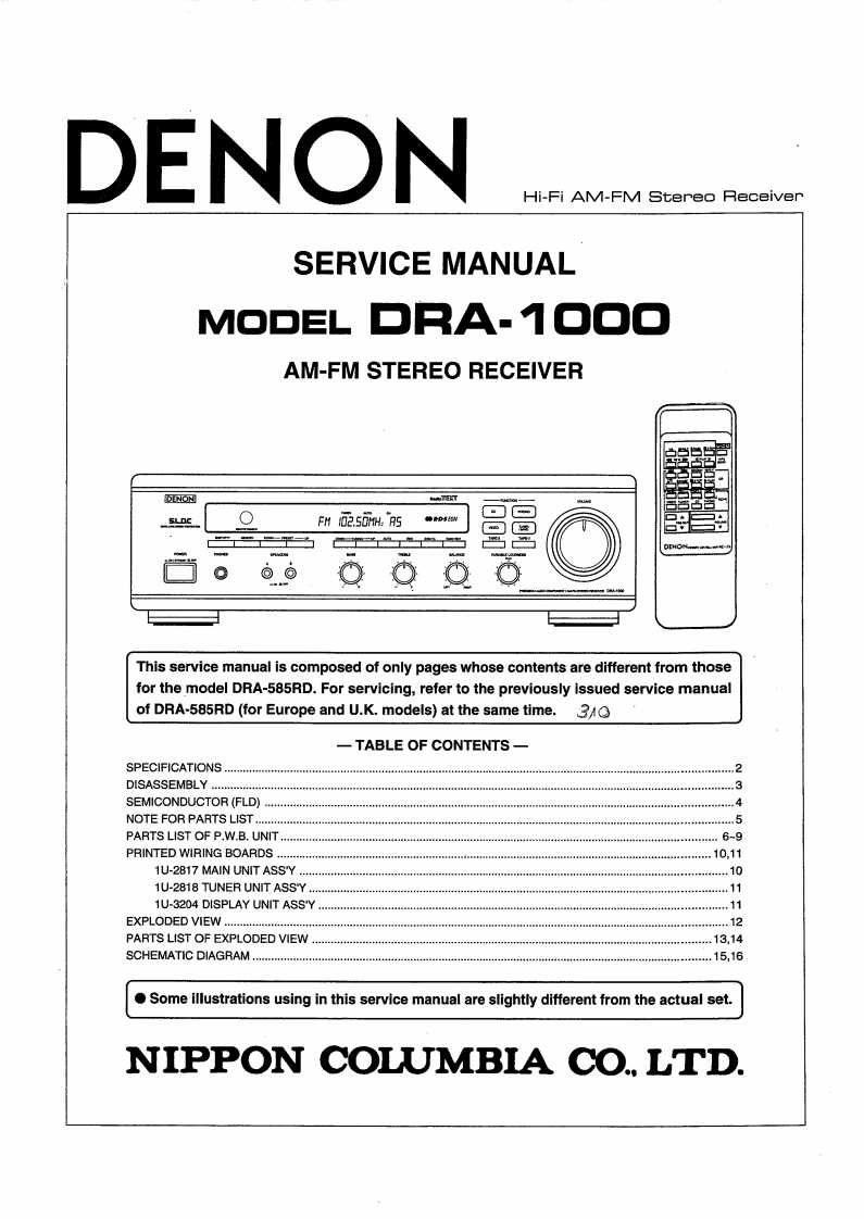 Denon-DRA1000-rec-维修说明书手册含电器原理图
