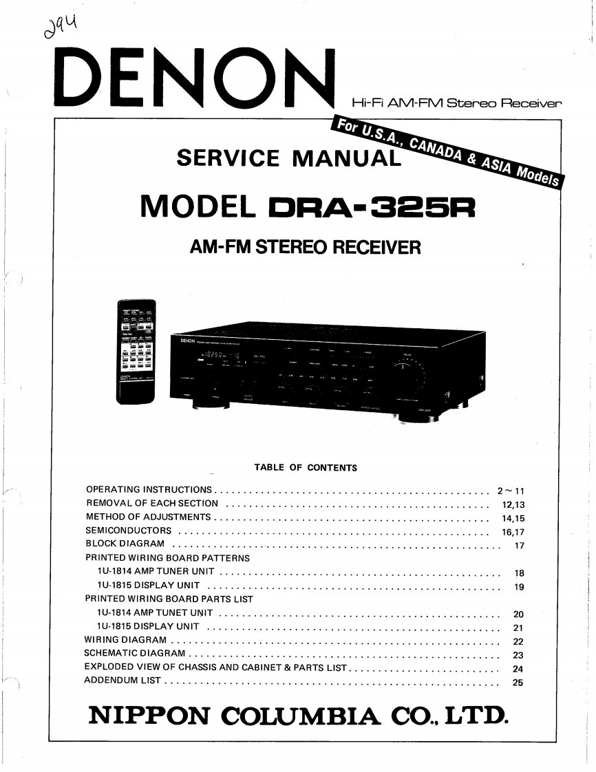 Denon-DRA325-rec-维修说明书手册含电器原理图