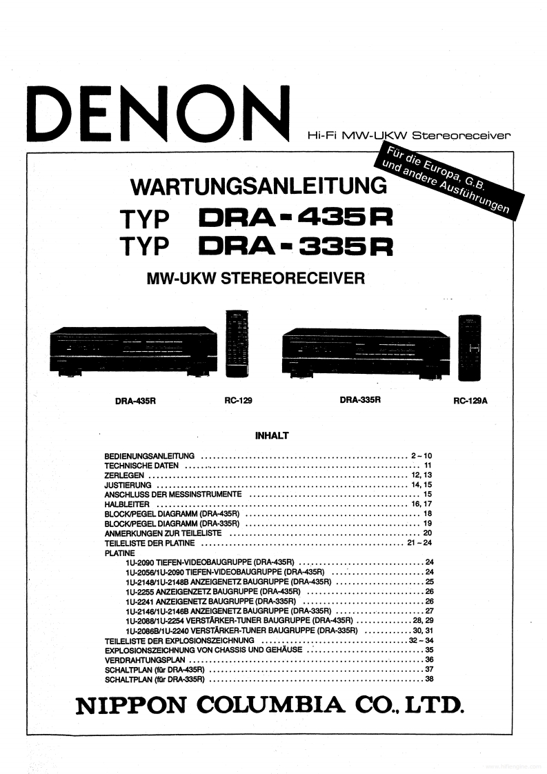 Denon-DRA335RDE-rec-维修说明书手册含电器原理图-找手册网
