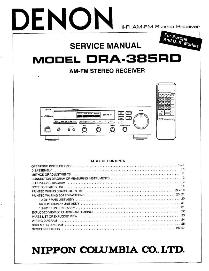 Denon-DRA385RD-rec-维修说明书手册含电器原理图