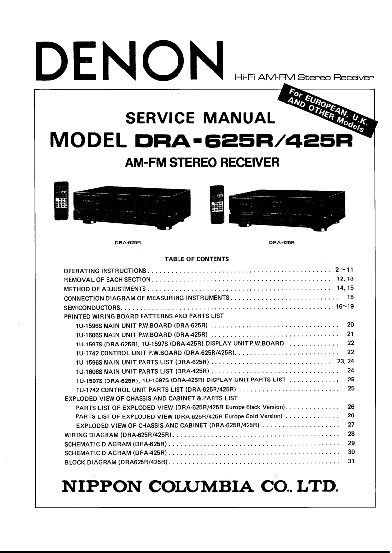 Denon-DRA425R-rec-维修说明书手册含电器原理图