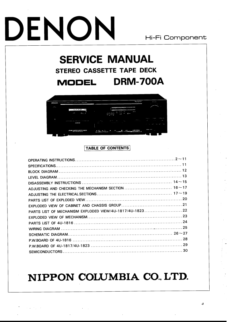 Denon-DRM700A-tape-维修说明书手册含电器原理图