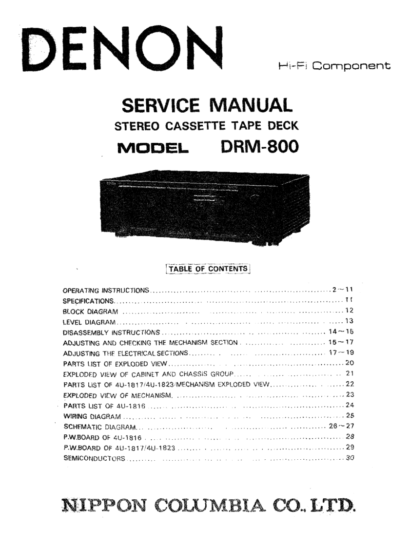 Denon-DRM800-tape-维修说明书手册含电器原理图
