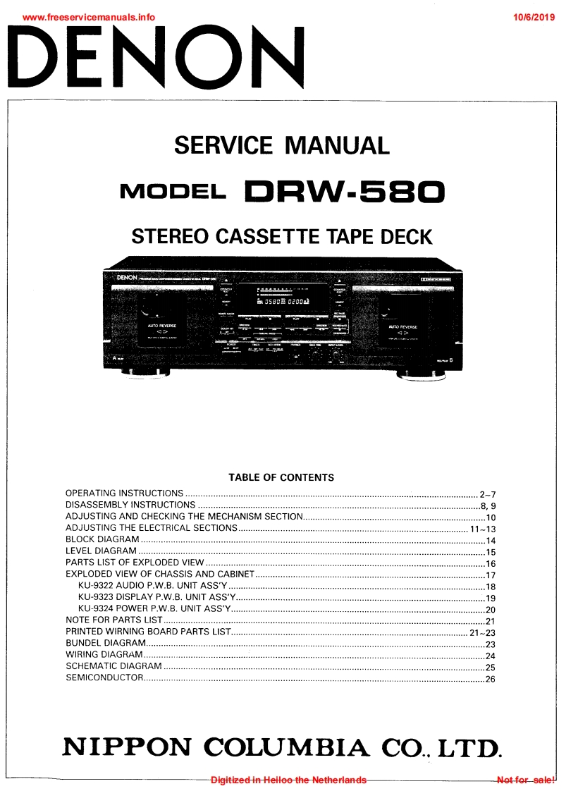 Denon-DRW580-tape-维修说明书手册含电器原理图-找手册网