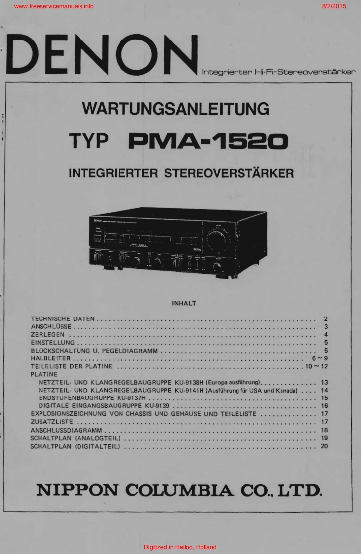 Denon-PMA1520-int-维修说明书手册含电器原理图