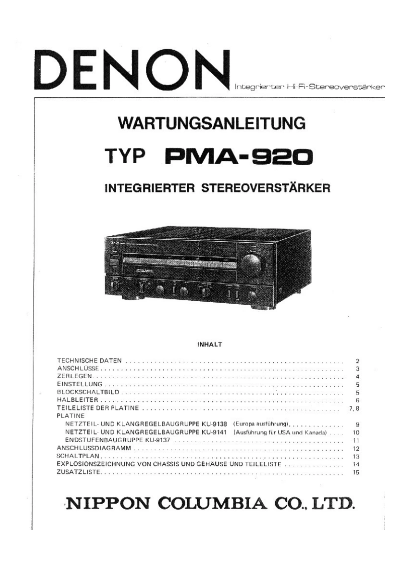 Denon-PMA920-int-维修说明书手册含电器原理图-找手册网