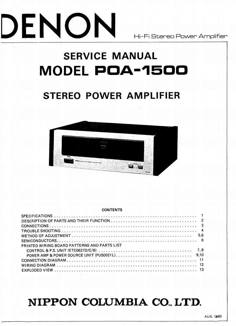 Denon-POA1500-pwr-维修说明书手册含电器原理图-找手册网