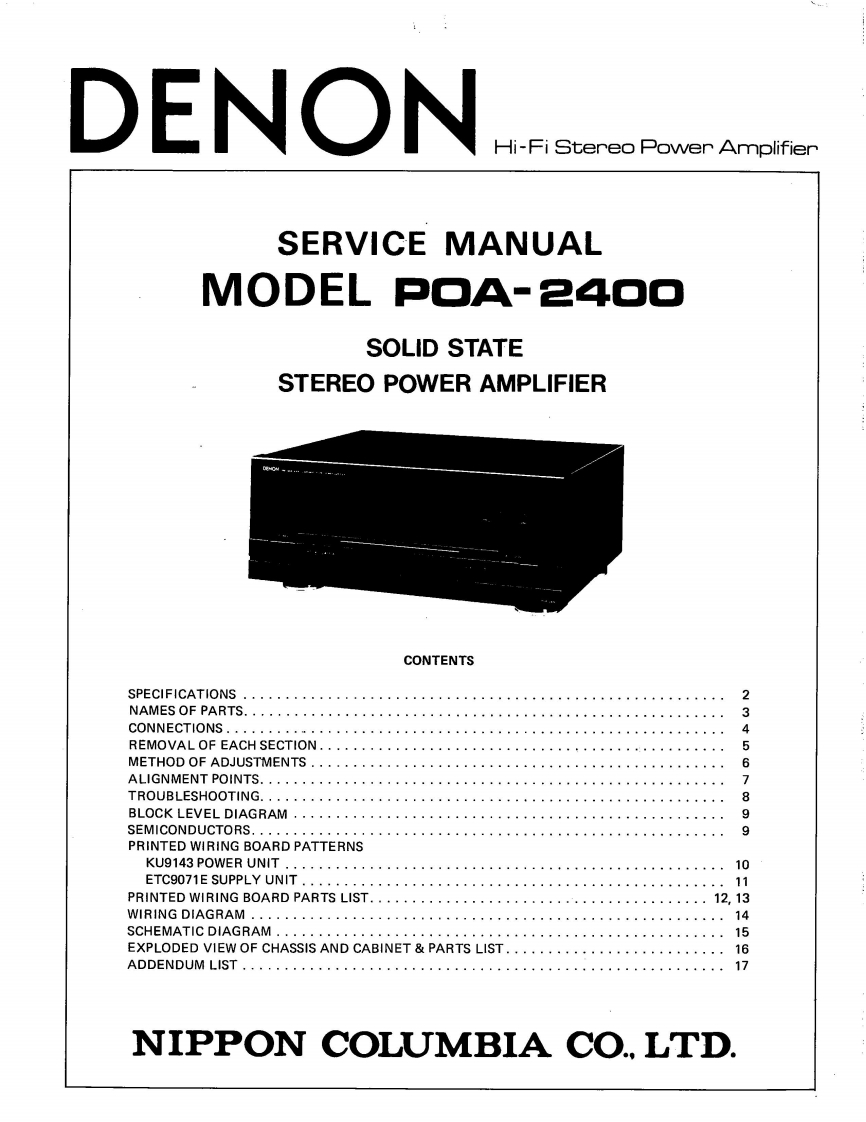 Denon-POA2400-pwr-sm维修手册含电器原理图