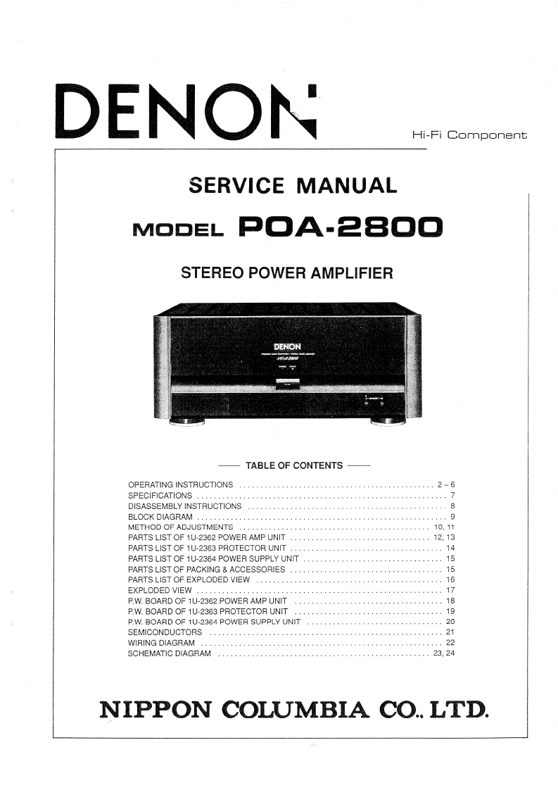 Denon-POA2800-pwr-维修说明书手册含电器原理图