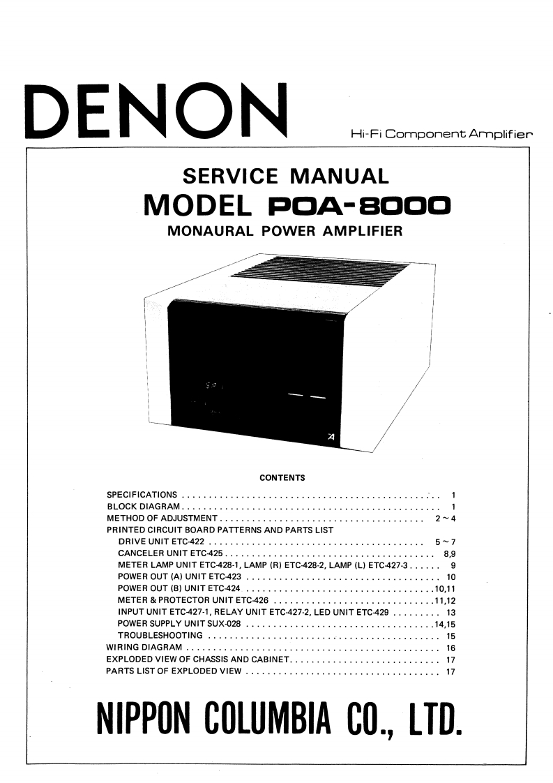 Denon-POA8000-pwr-sm维修手册含电器原理图