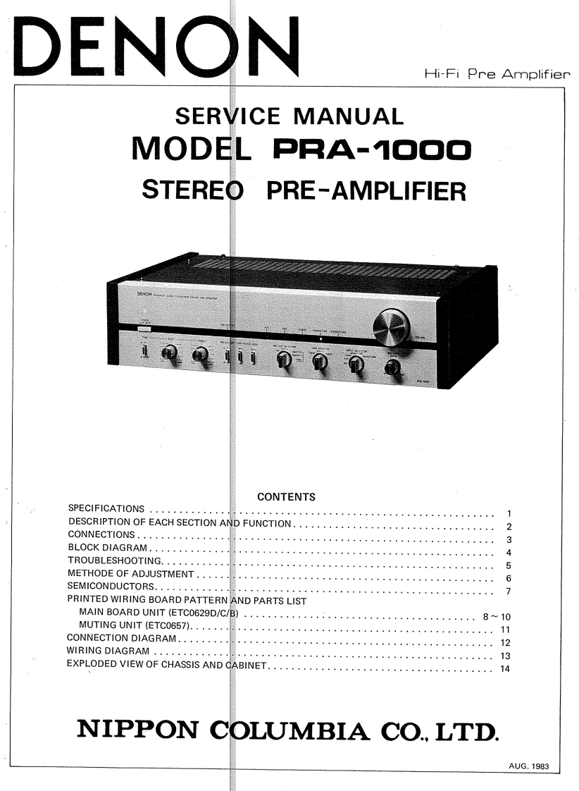 Denon-PRA1000-pre-维修说明书手册含电器原理图
