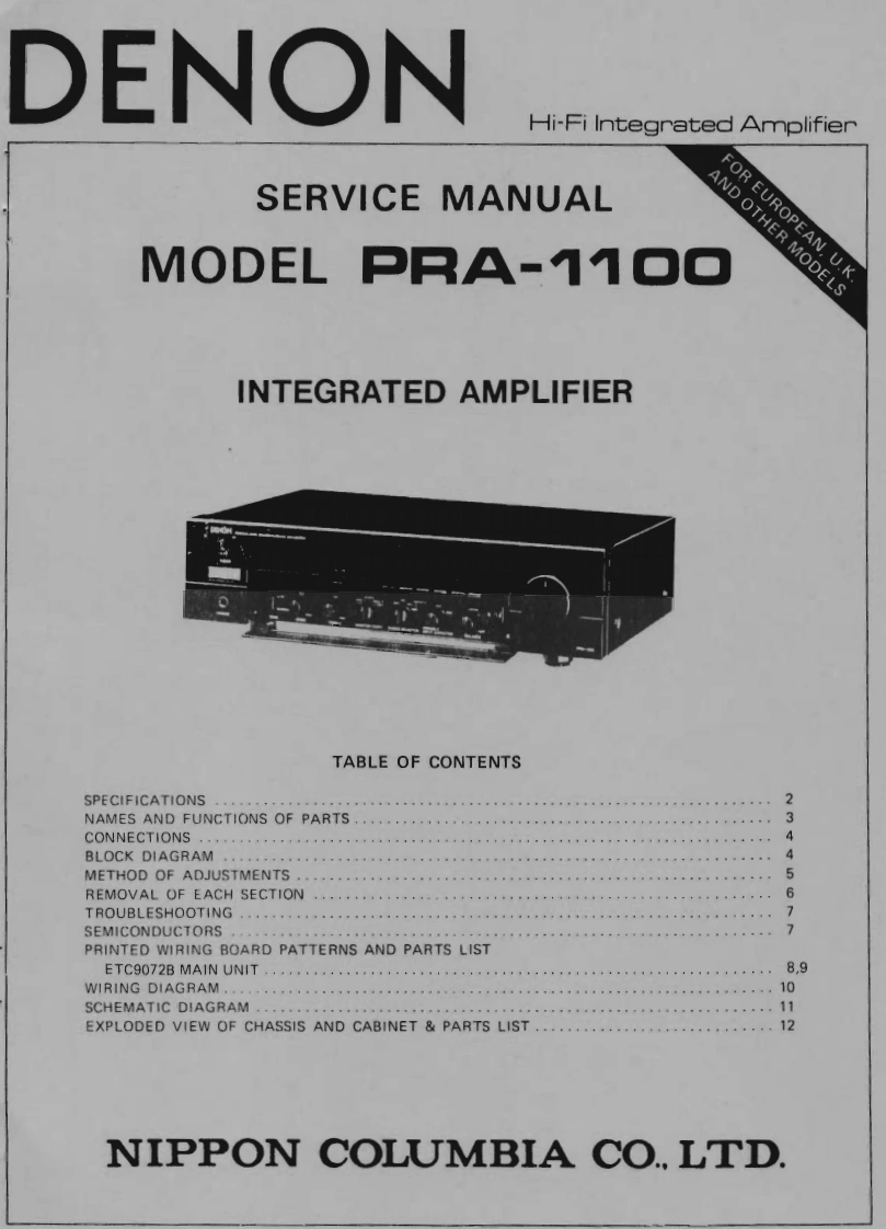 Denon-PRA1100-pre-维修说明书手册含电器原理图-找手册网