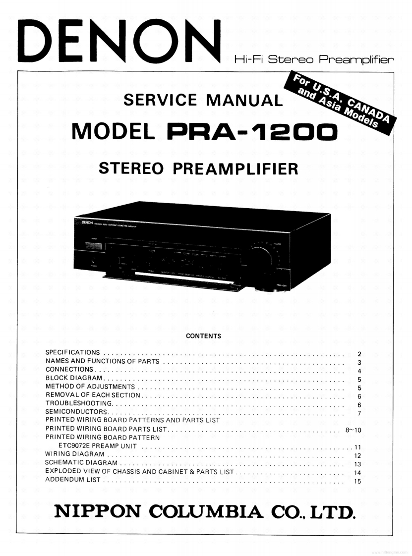 Denon-PRA1200-pre-维修说明书手册含电器原理图-找手册网