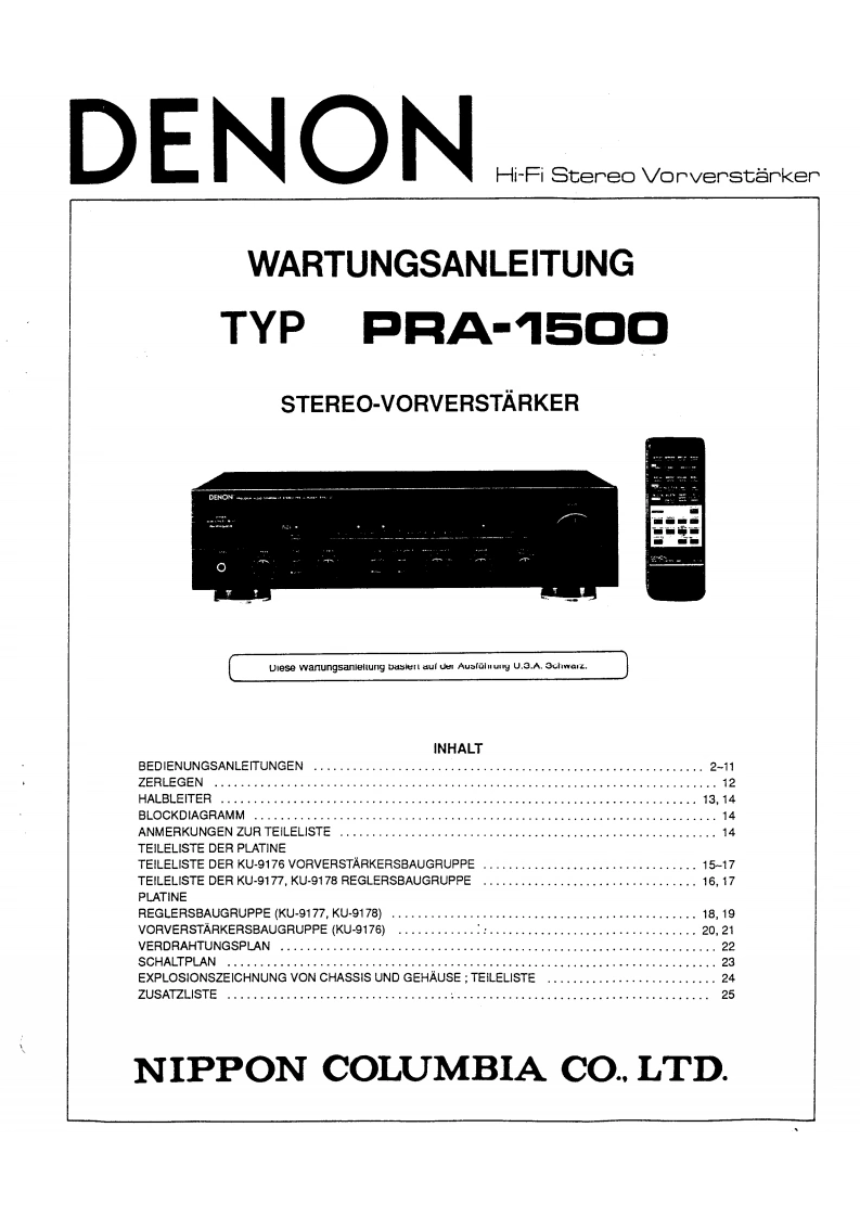 Denon-PRA1500-pre-维修说明书手册含电器原理图-找手册网