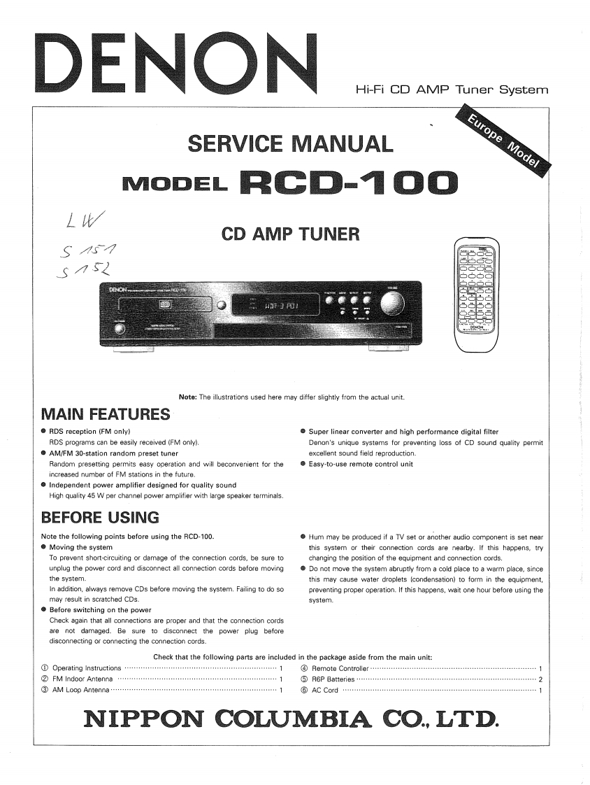 Denon-RCD100-cat-维修说明书手册含电器原理图