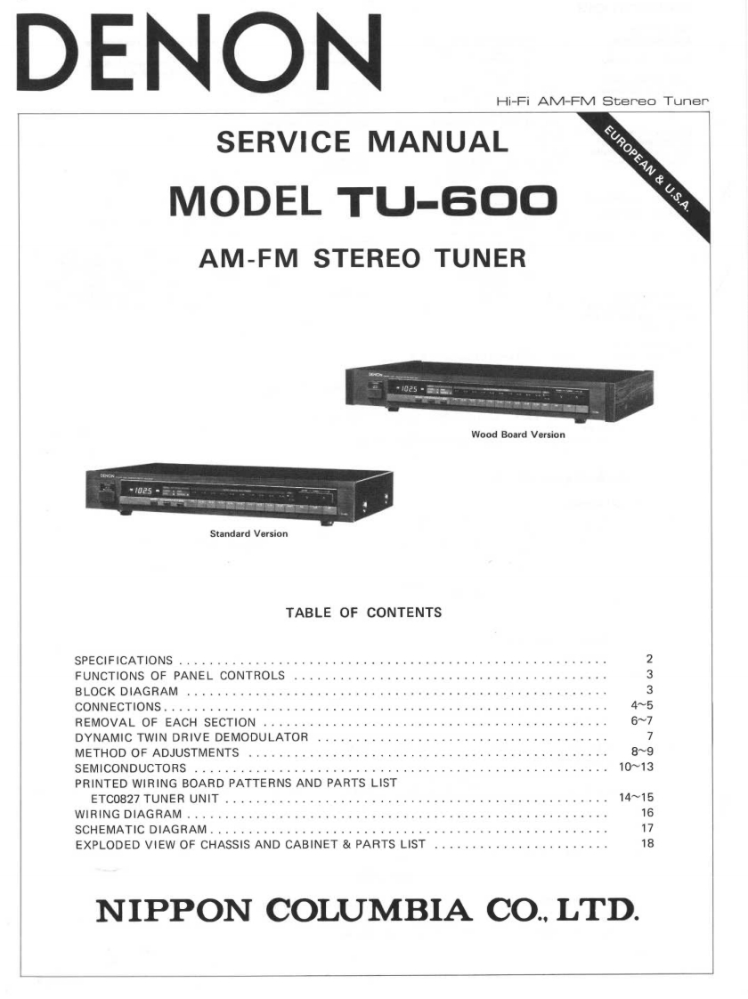 Denon-TU600-tun-维修说明书手册含电器原理图