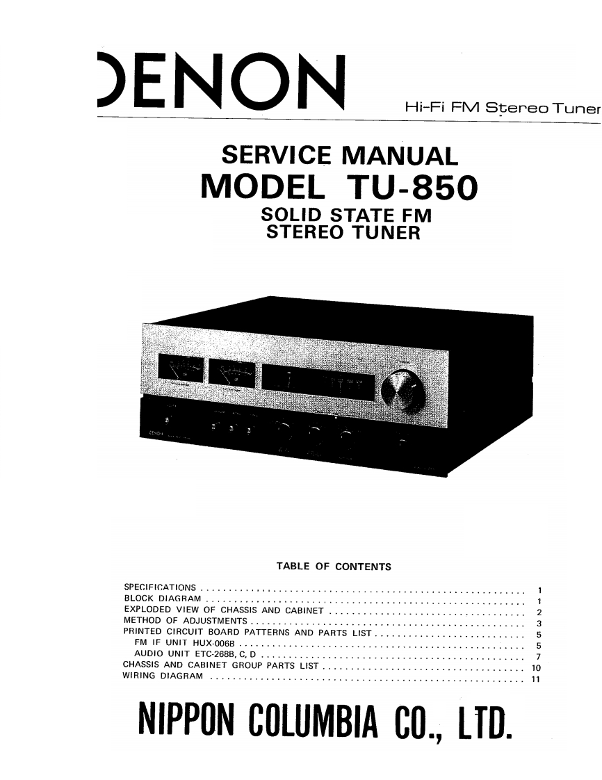 Denon-TU850-tun-维修说明书手册含电器原理图