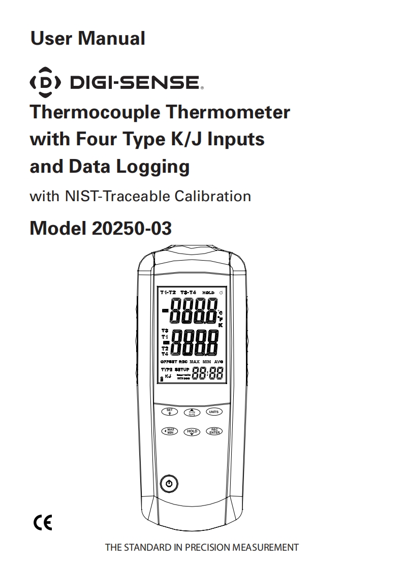 Digi-Sense_20250-03_Thermocouple_Thermometer_with_Four_Type_K_J_Inputs_and_Data_Logging_使用手册说明书