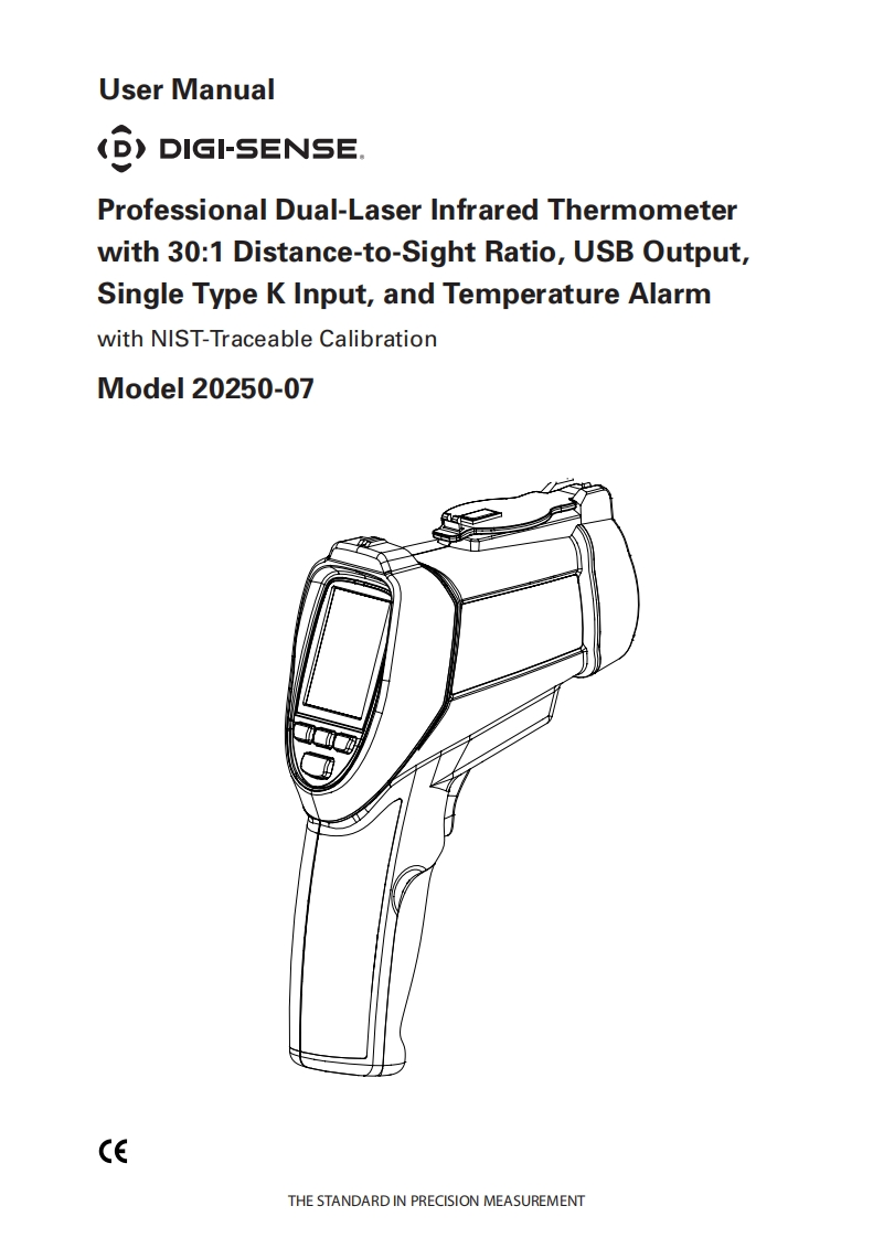 Digi-Sense_20250-07_Professional_Dual-Laser_Infrared_Thermometer_with_30_1_Distance-to-Sight_Ratio_USB_Output_Single_Type_K_Input_and_Temperature_Alarm_使用手册说明书