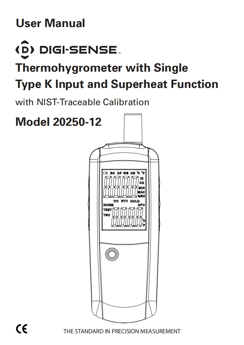 Digi-Sense_20250-12_Thermohygrometer_with_Single_Type_K_Input-and_Superheat_Function_使用手册说明书