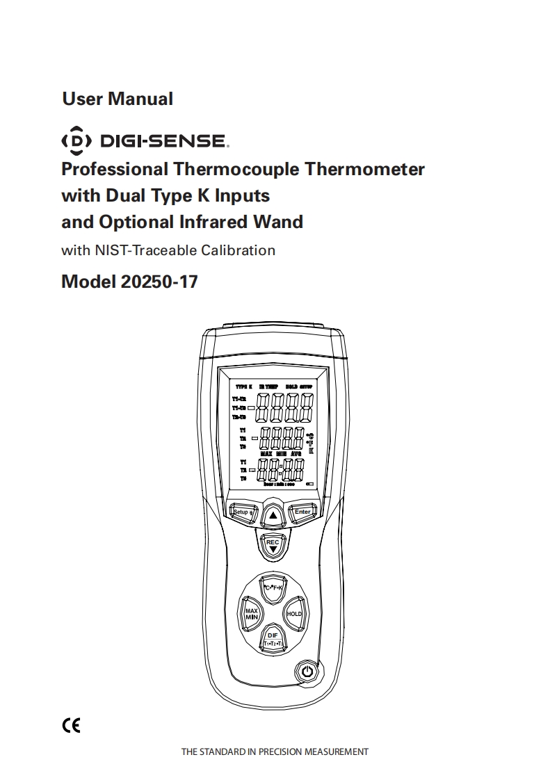 Digi-Sense_20250-17_Professional_Thermocouple_Thermometer_with_Dual_Type_K_Inputs_and_Optional_Infrared_Wand_使用手册说明书